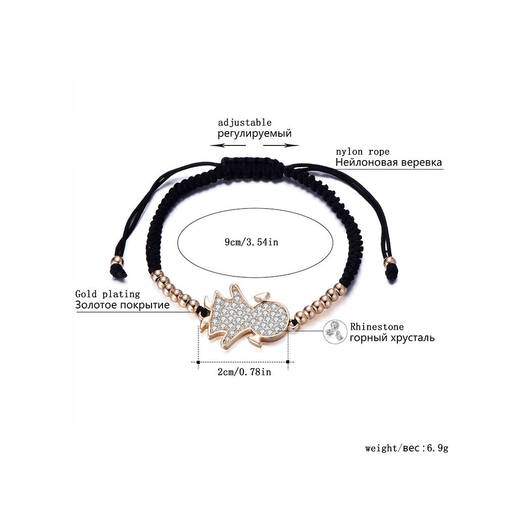 Vintage Adjustable Handmade Bracelet For Girl Gold/Silvery/Rose Crystal Cute Girl Braided Rope Chain Bracelet For Women Jewelry