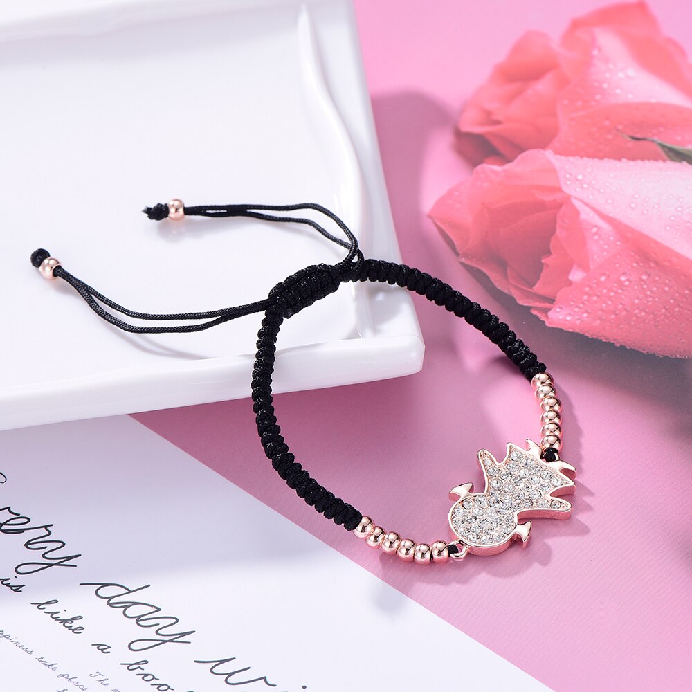 Vintage Adjustable Handmade Bracelet For Girl Gold/Silvery/Rose Crystal Cute Girl Braided Rope Chain Bracelet For Women Jewelry