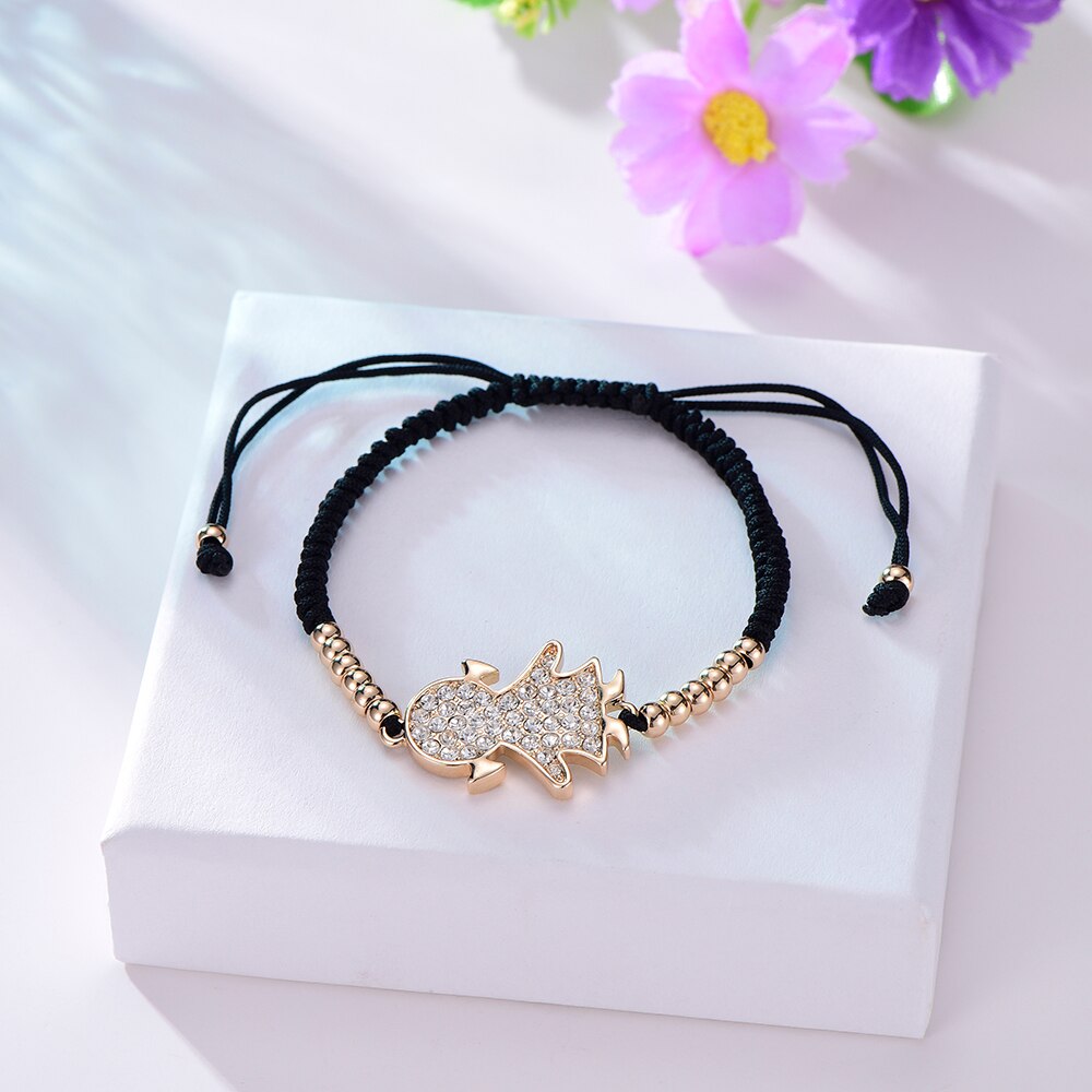 Vintage Adjustable Handmade Bracelet For Girl Gold/Silvery/Rose Crystal Cute Girl Braided Rope Chain Bracelet For Women Jewelry