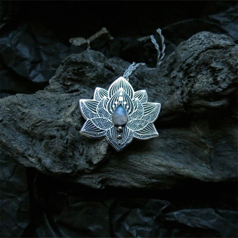 Vintage Alloy Mandala Lotus Flower Pendant Necklaces For Women Charm Leather Chain Amulet Yoga Jewelry