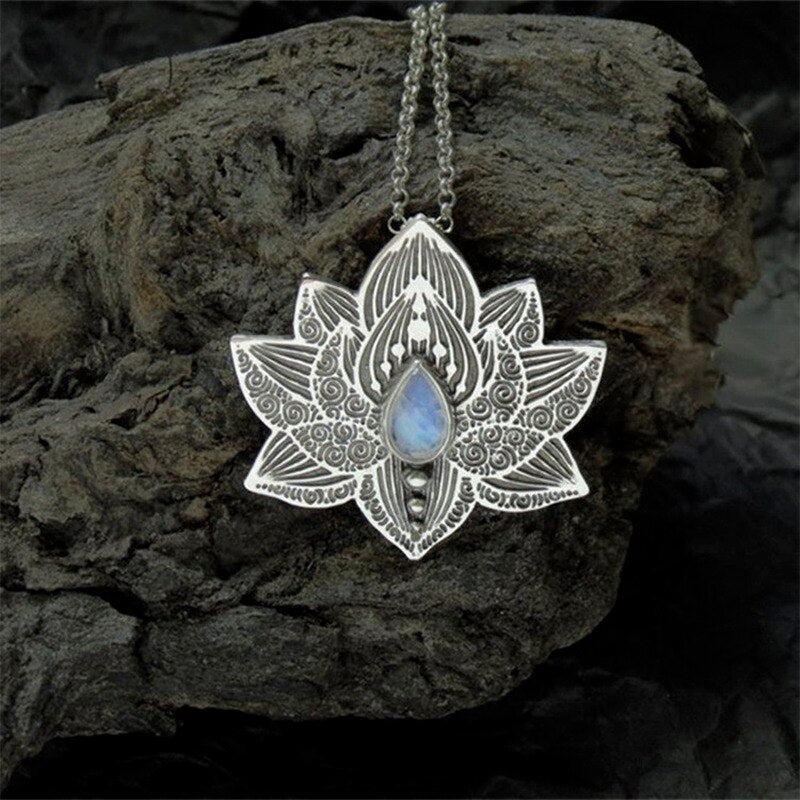 Vintage Alloy Mandala Lotus Flower Pendant Necklaces For Women Charm Leather Chain Amulet Yoga Jewelry