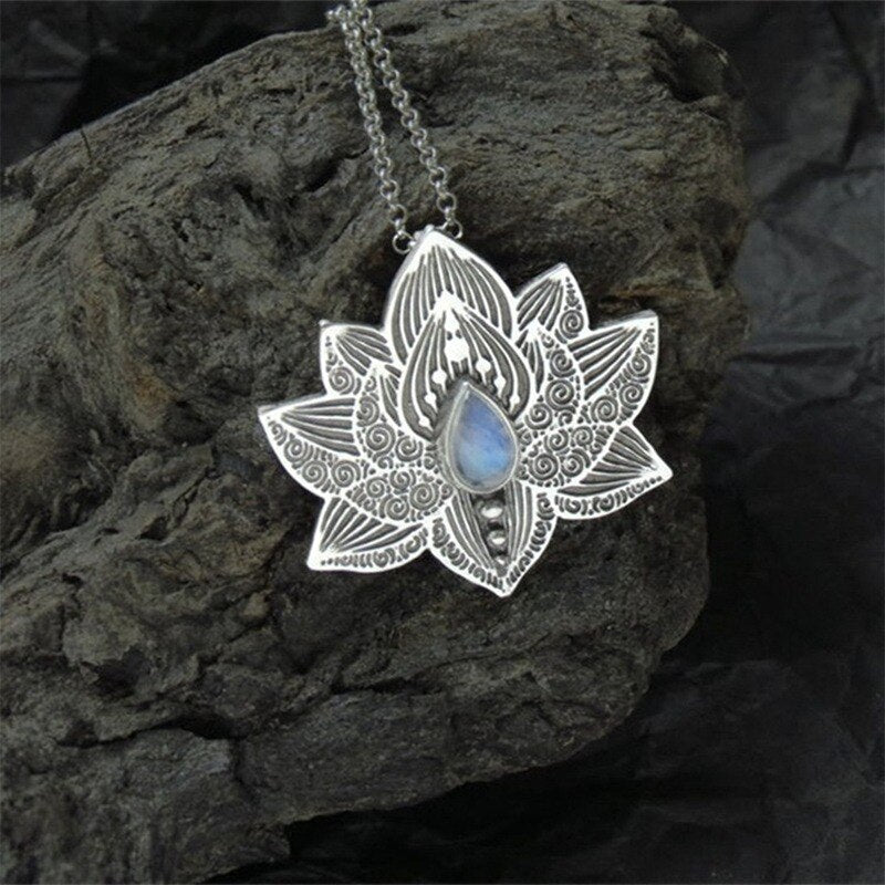 Vintage Alloy Mandala Lotus Flower Pendant Necklaces For Women Charm Leather Chain Amulet Yoga Jewelry