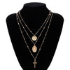 Vintage Alloy Round Pendant Three Layers Cross Pendant Necklace Set Women Jewelry Gift #263892