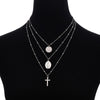 Vintage Alloy Round Pendant Three Layers Cross Pendant Necklace Set Women Jewelry Gift #263892