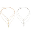 Vintage Alloy Round Pendant Three Layers Cross Pendant Necklace Set Women Jewelry Gift #263892