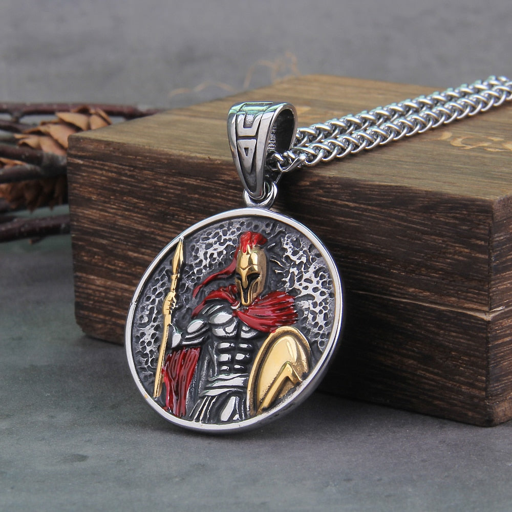 Vintage Ancient Greek Warrior Spartan Shield Pendant Necklace Punk Men's 316L Stainless Steel Party Necklace Biker Jewelry Gift