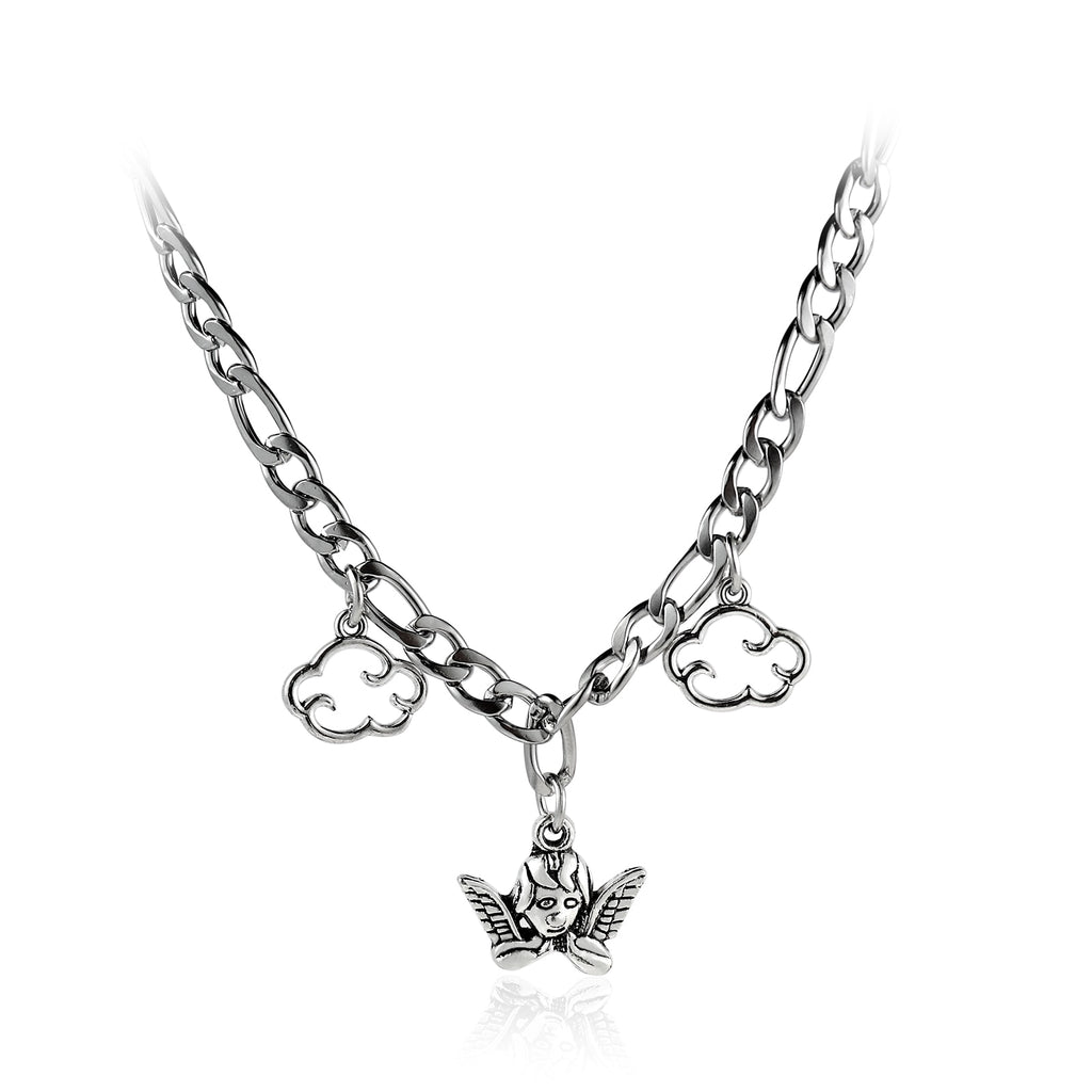 Vintage Angel Pearl Hollow Out Cloud Heart Cross Pendant Necklace For Women Punk Harajuku Hip Hop Baroque Choker Necklace 2021