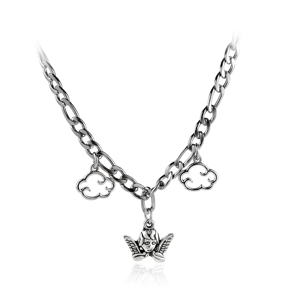 Vintage Angel Pearl Hollow Out Cloud Heart Cross Pendant Necklace For Women Punk Harajuku Hip Hop Baroque Choker Necklace 2021