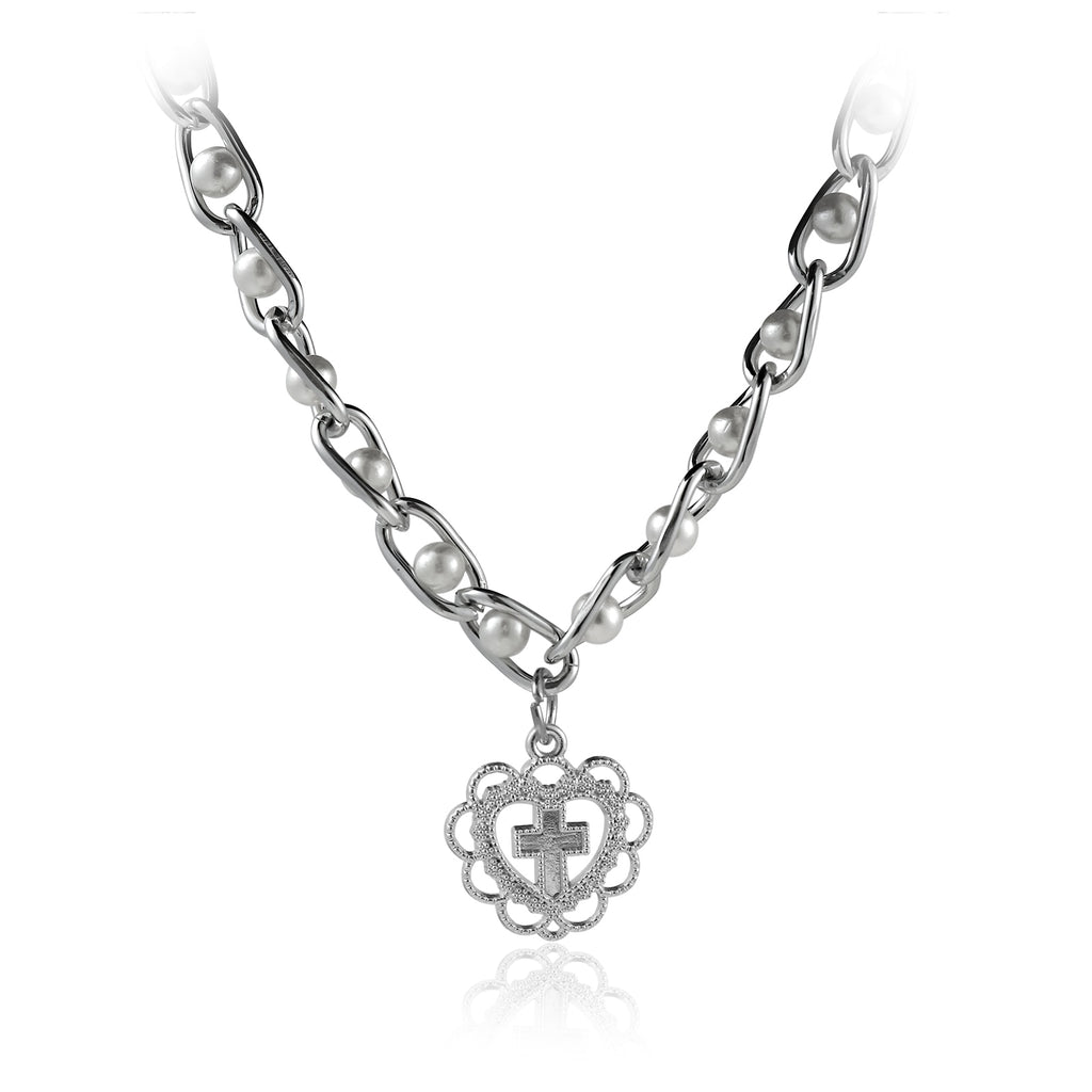 Vintage Angel Pearl Hollow Out Cloud Heart Cross Pendant Necklace For Women Punk Harajuku Hip Hop Baroque Choker Necklace 2021