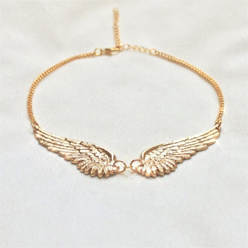 Vintage Angel Wings Feather Choker Big Pendant Aesthetic Link Chains Statement Necklace for Women Collar Bib Wedding Tribal Gift