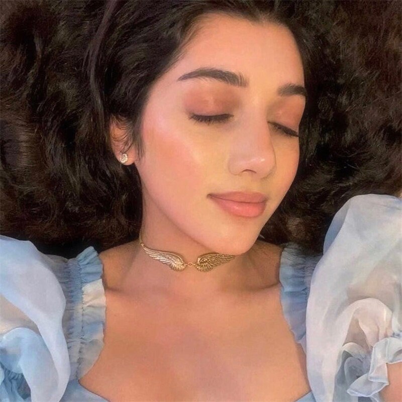 Vintage Angel Wings Feather Choker Big Pendant Aesthetic Link Chains Statement Necklace for Women Collar Bib Wedding Tribal Gift