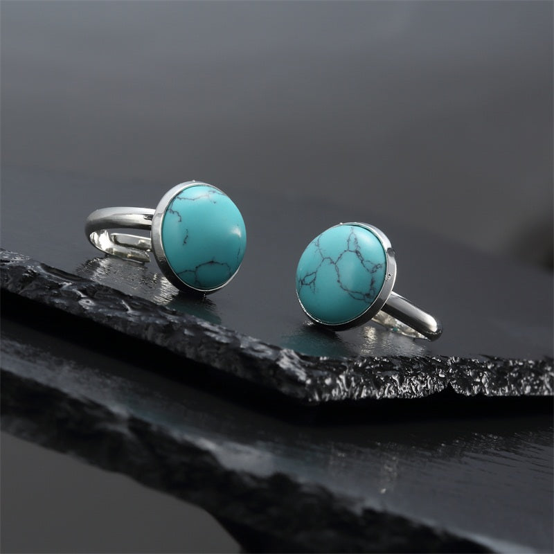 Vintage Antique Natural Stone Open Ring Fashion Jewelry Blue turquoises Sea Opal Finger Ring For Women Wedding Anniversary Rings