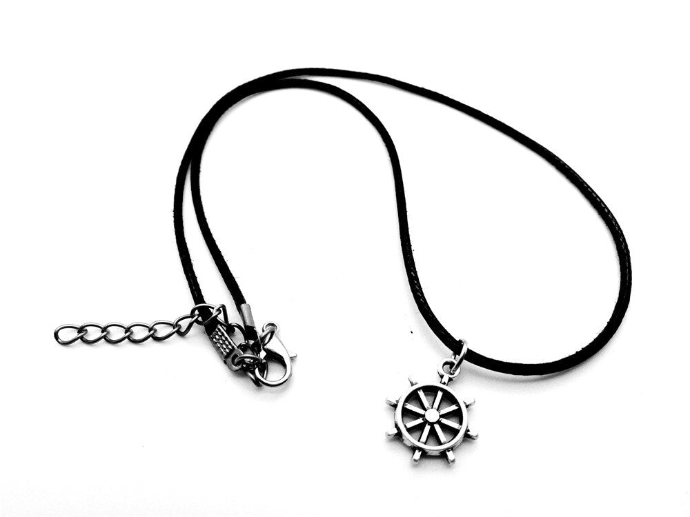 Vintage Antique Nautical Navy Seaman Sailor Boat Anchor Rudder Necklace Car Steering Wheel Leather Rope Necklaces jewelry