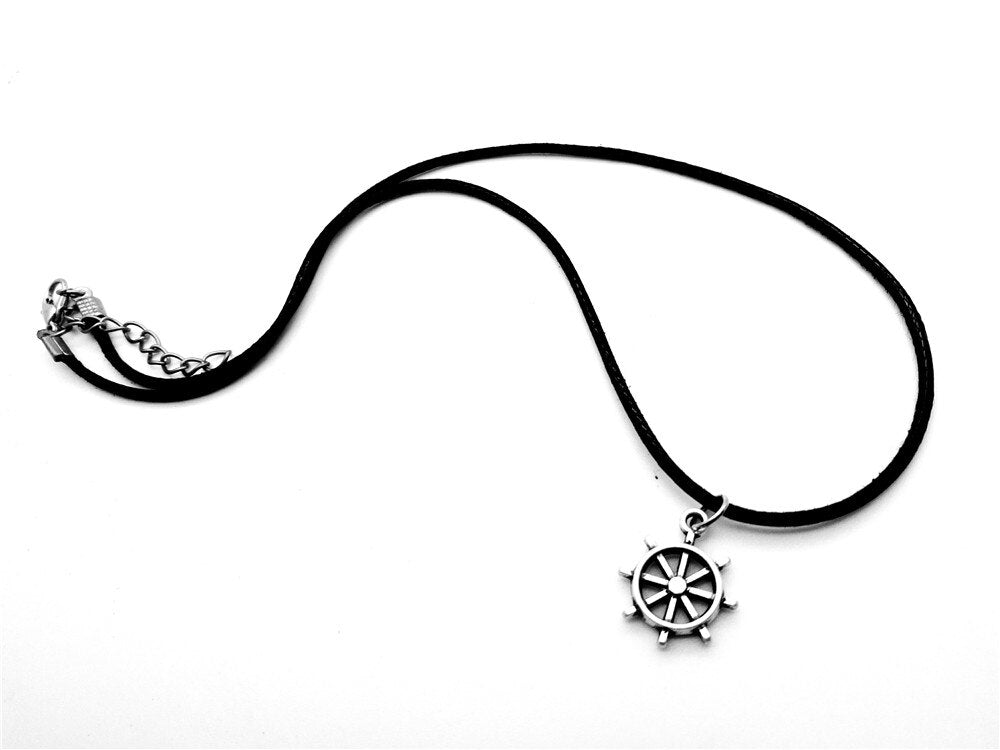 Vintage Antique Nautical Navy Seaman Sailor Boat Anchor Rudder Necklace Car Steering Wheel Leather Rope Necklaces jewelry