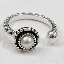 Vintage Authentic 100% 925 Sterling Silver Rings For Women Pearl Black Onyx Jewelry