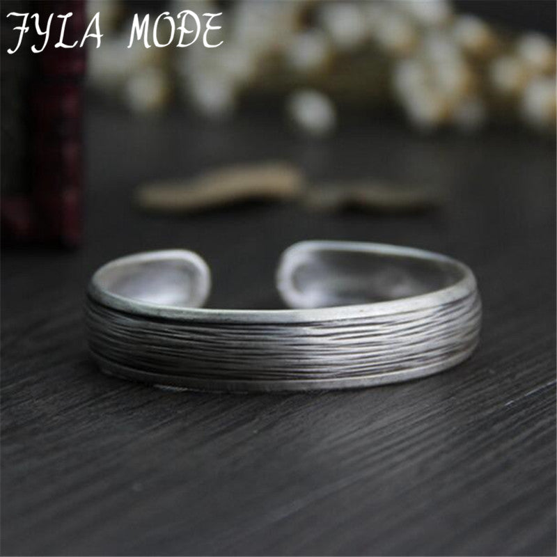 Vintage Bangle Famous S999 Thai Silver Bracelets & Bangles For Women Men Jewelry Antique Silver Cuff Bangle 12.20mm 18G WTB042