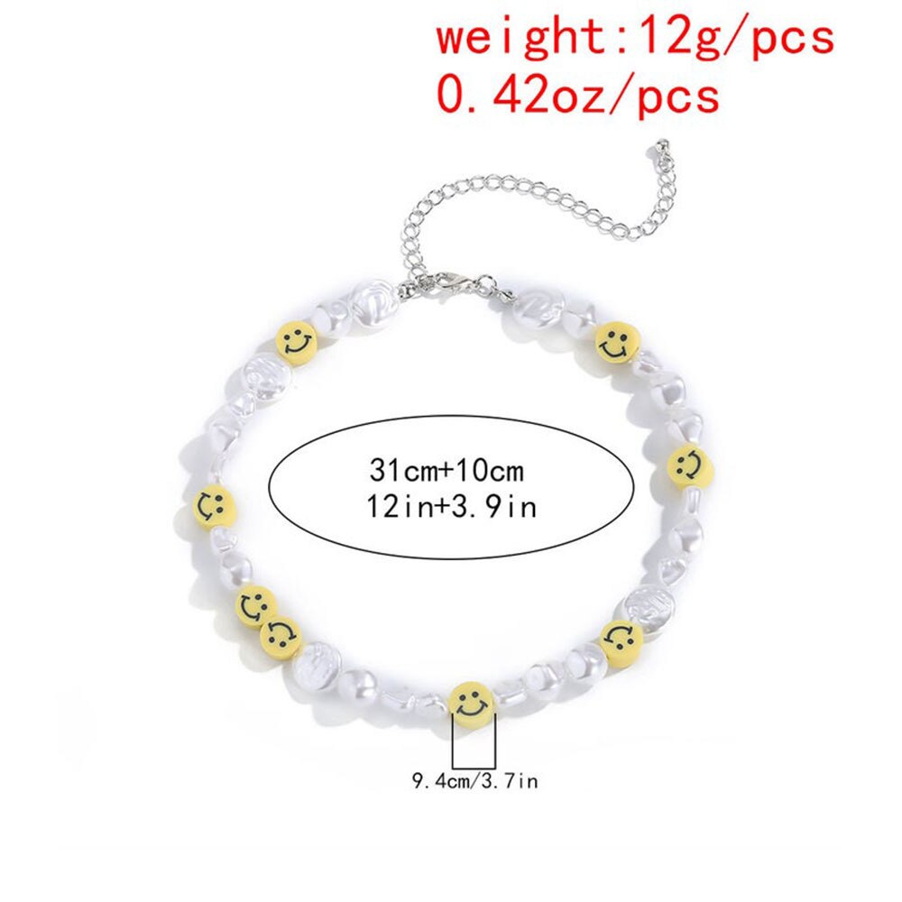 Vintage Baroque Pearl Necklace For Women Girls Statement Jewelry Yellow Smile Boho Choker Necklace Sister Gift Collar