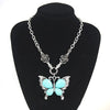 Vintage Big Butterfly Necklace Pendant Blue Stone Silver Chain Necklace with Stone Long Pendant Necklaces for Women nkek37