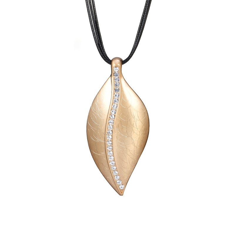 Vintage Big Leaf Pendant Multi Layer Pu Leather Chains Crystal Necklace Gold Silver Color Women Necklace & Pendants Jewelry