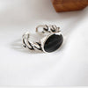 Vintage Black Epoxy Chain Finger Rings for Women Genuine 925 Sterling Silver Opening Adjustable Ring Fine Jewelry
