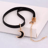 Vintage Black Leather Choker Necklace Clavicle Chain for Women Short Rhinestone Moon Pendant Necklaces Jewelry Bijoux Femme