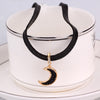 Vintage Black Leather Choker Necklace Clavicle Chain for Women Short Rhinestone Moon Pendant Necklaces Jewelry Bijoux Femme