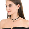 Vintage Black Leather Choker Necklace Clavicle Chain for Women Short Rhinestone Moon Pendant Necklaces Jewelry Bijoux Femme