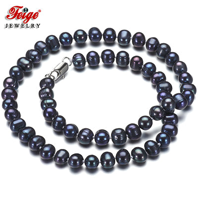 Vintage Black Pearl Choker Necklace for Women Party Jewelry Accessories Gifts 7-8MM Pearl Jewellery Wholesale FEIGE