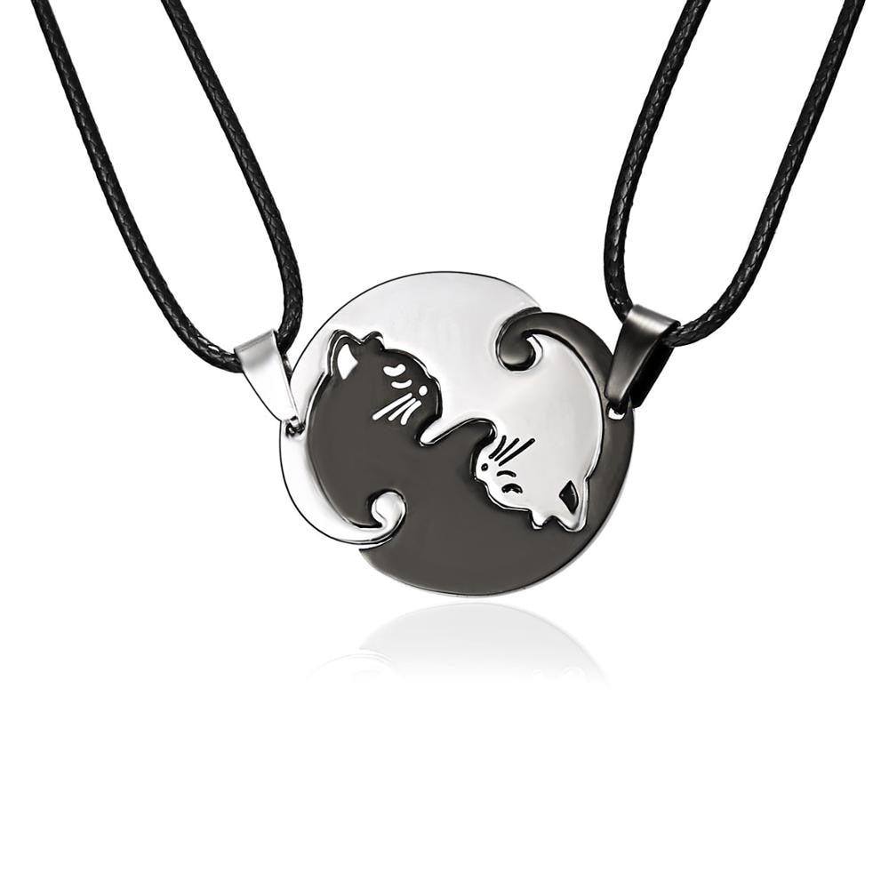 Vintage Black White Couple Necklace Top Quality Stainless Steel Pendant Necklace Friendship Jewelry For Men Women Lovers' Gift