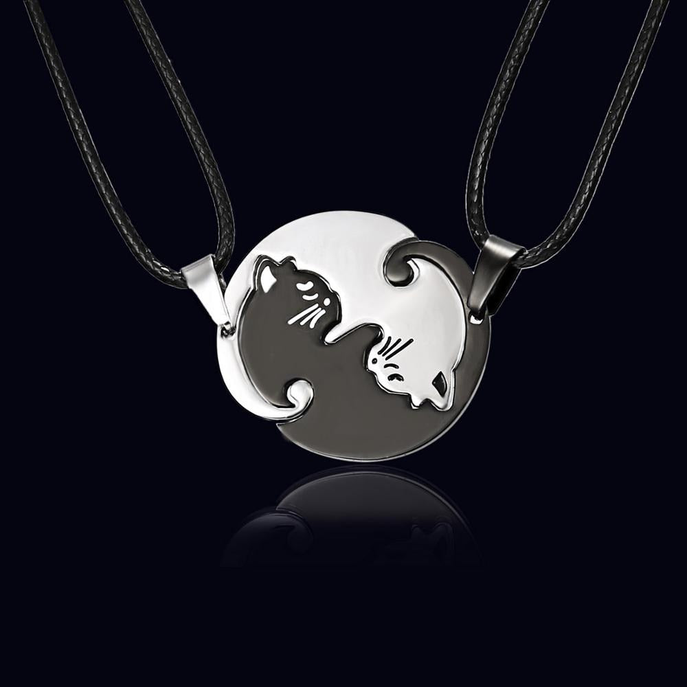 Vintage Black White Couple Necklace Top Quality Stainless Steel Pendant Necklace Friendship Jewelry For Men Women Lovers' Gift