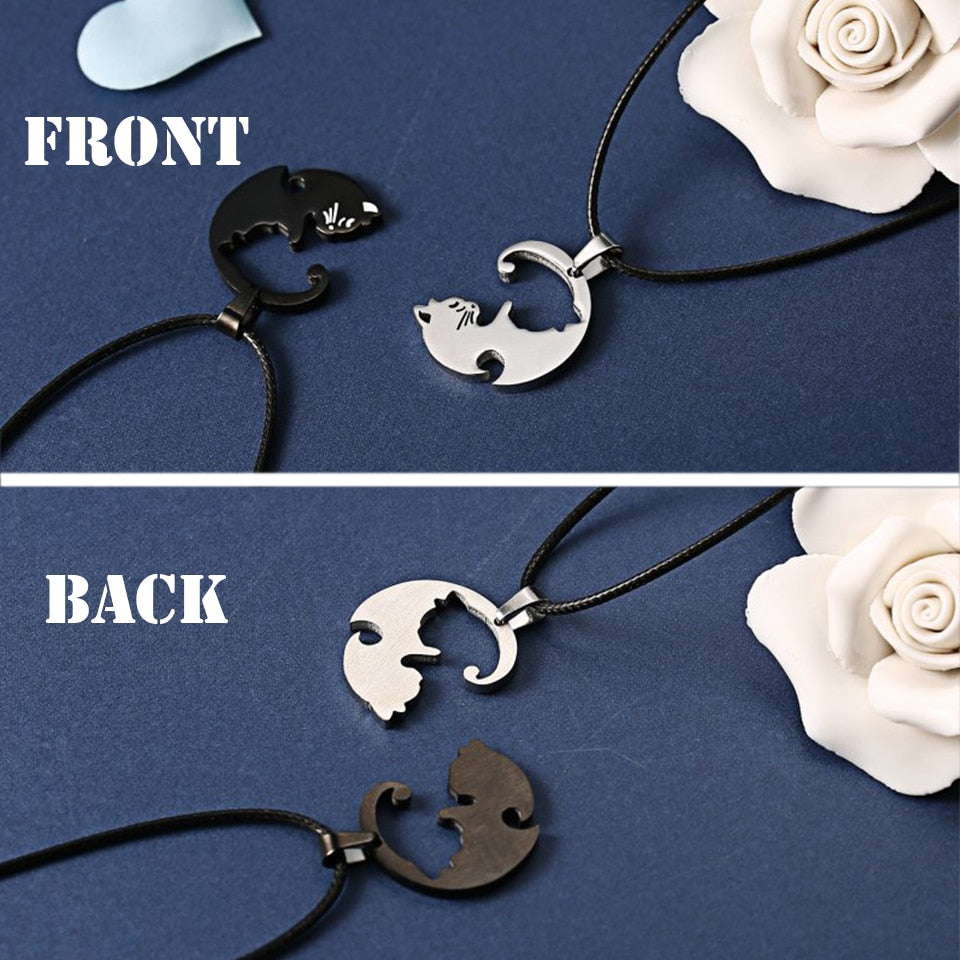 Vintage Black White Couple Necklace Top Quality Stainless Steel Pendant Necklace Friendship Jewelry For Men Women Lovers' Gift