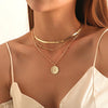 Vintage Bohemia Gold Coin letter Layered Chain Necklace For Women Shell Pearl Moon Long Choker Collar Pendant butterfly Necklace