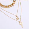 Vintage Bohemian Multilayer Ladies Necklace For Women Gold Chain Key Lock Pendant Long Chain Necklace Jewelry Trends New