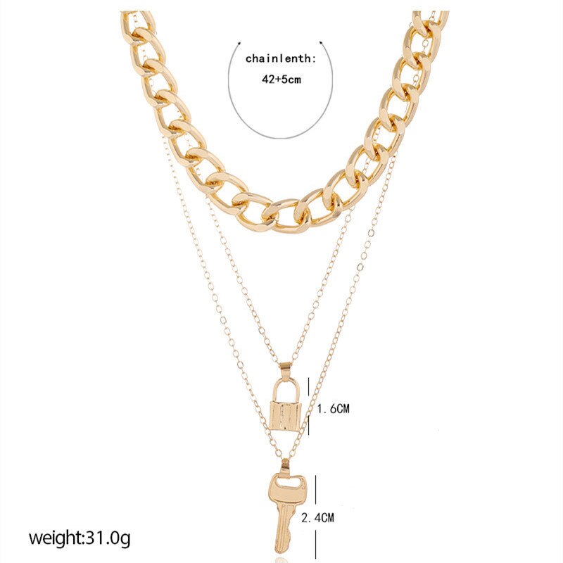 Vintage Bohemian Multilayer Ladies Necklace For Women Gold Chain Key Lock Pendant Long Chain Necklace Jewelry Trends New