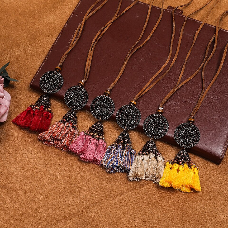 Vintage Boho Gypsy Ethinic Tassel Pendant Necklace for Women Female 2021 Neck Chraming Jewelry Accessories Gift Present