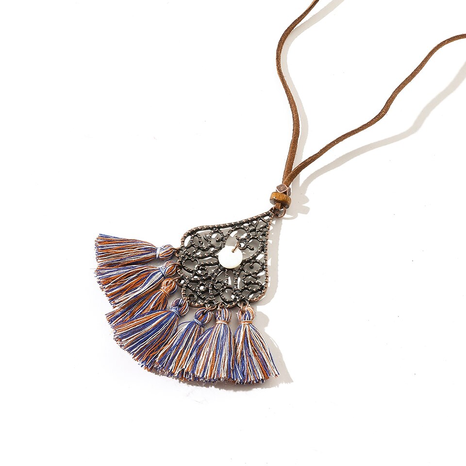 Vintage Boho Gypsy Ethinic Tassel Pendant Necklace for Women Female 2021 Winter Sweater Chain