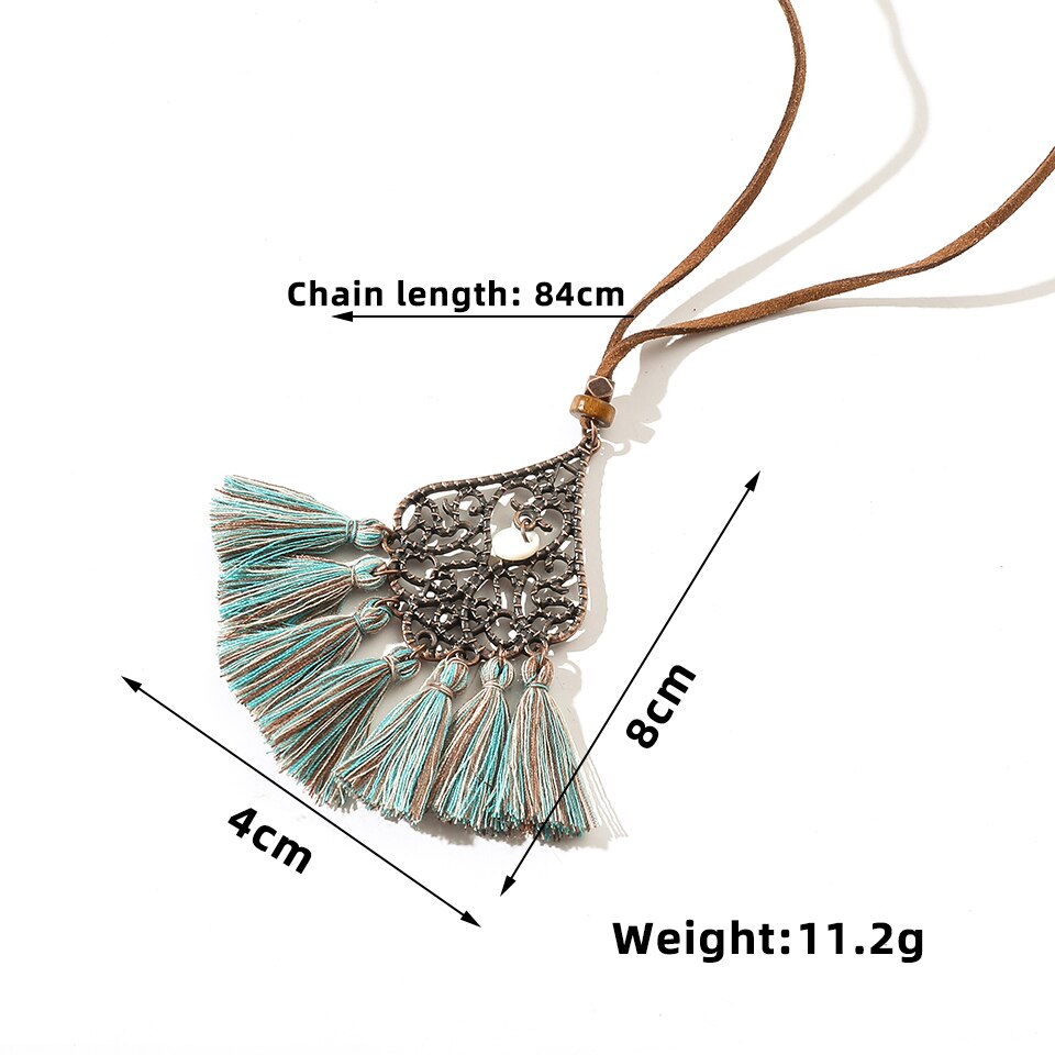 Vintage Boho Gypsy Ethinic Tassel Pendant Necklace for Women Female 2021 Winter Sweater Chain