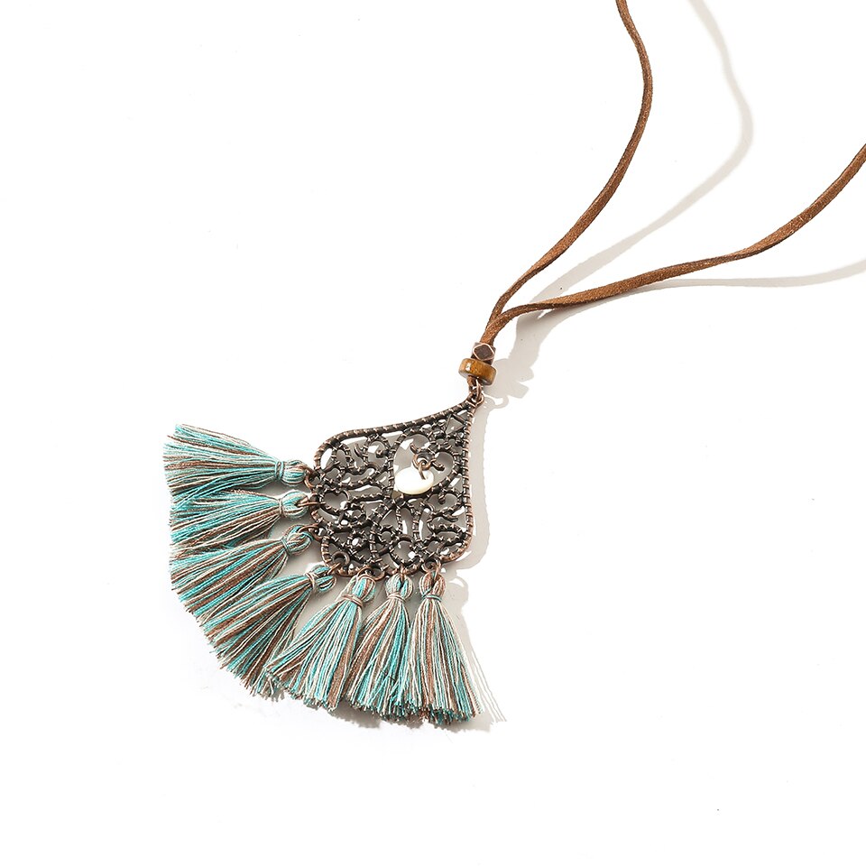 Vintage Boho Gypsy Ethinic Tassel Pendant Necklace for Women Female 2021 Winter Sweater Chain