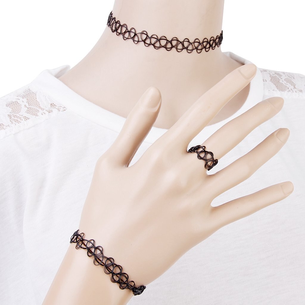 Vintage Boho Tattoo Choker Elastic Stretch Necklace Set Retro Henna