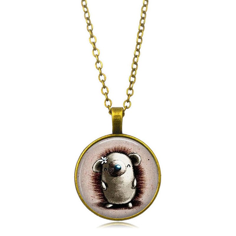 Vintage Bronze fashion Cute Hedgehog necklaces pendant handmade Bohemian style long silver women necklace for women gift