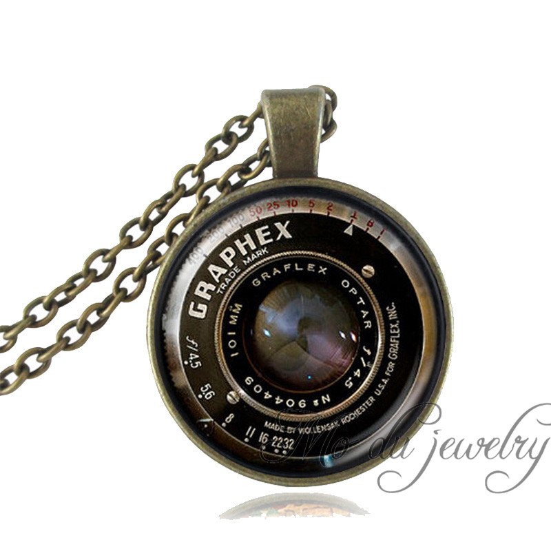 Vintage Camera Lens Choker Necklace Bronze Chain Camera Pendant Necklace Glass Dome Camera Lover Pendant Photographer Gift