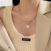 Vintage Carved Coin Thick Chain OT Buckle Necklace Bohemian Punk Metal Coin Collar Choker Necklace  Women Punk Jewelry