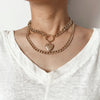 Vintage Carved Coin Thick Chain OT Buckle Necklace Bohemian Punk Metal Coin Collar Choker Necklace  Women Punk Jewelry