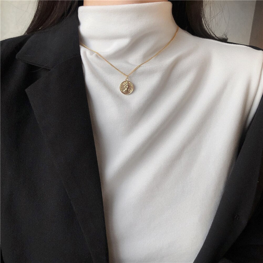 Vintage Carved Gold Coin Necklace for Women Bohemian Round Coins Pendant Necklaces Boho Jewelry Statement Necklaces