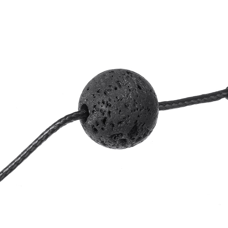 Vintage Charms Black Lava Stone Necklace Leather Chain Men Women Statement Rock Essential Oil Diffuser Short Chain Jewelry
