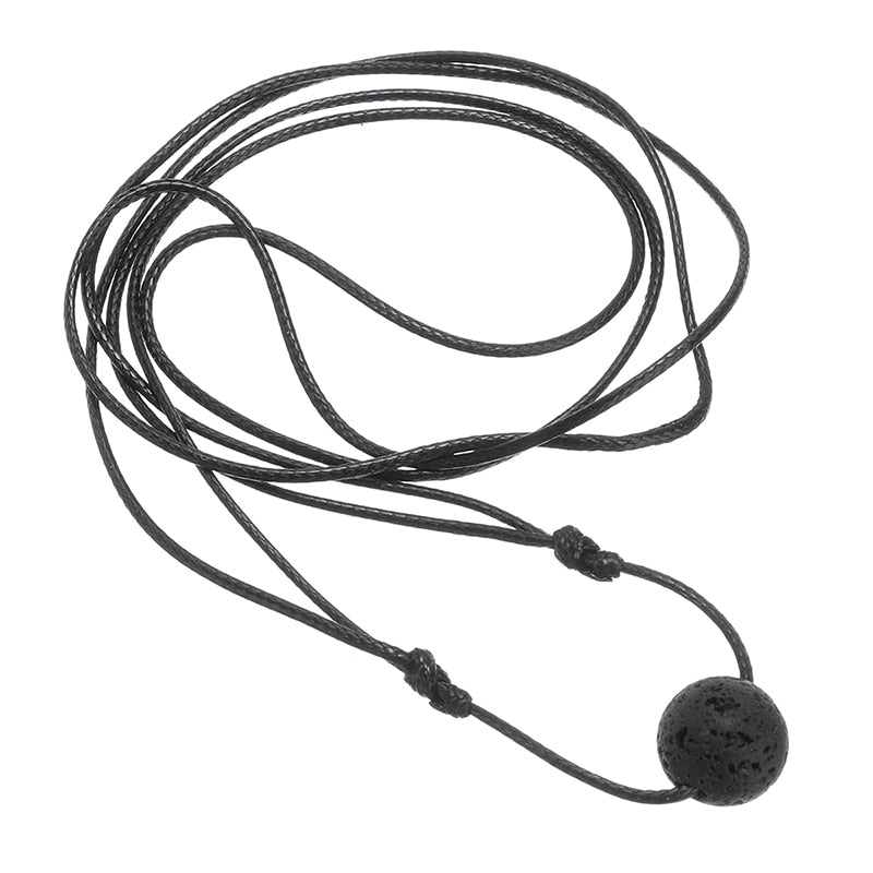 Vintage Charms Black Lava Stone Necklace Leather Chain Men Women Statement Rock Essential Oil Diffuser Short Chain Jewelry