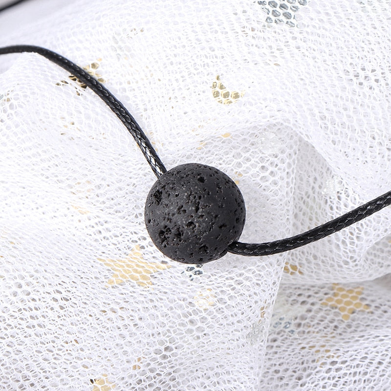 Vintage Charms Black Lava Stone Necklace Leather Chain Men Women Statement Rock Essential Oil Diffuser Short Chain Jewelry