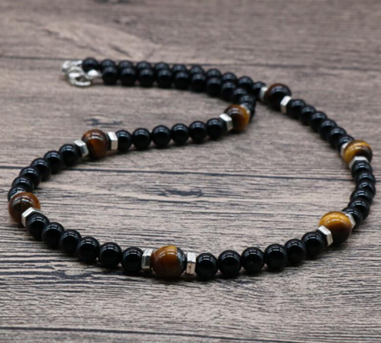 Vintage Choker Chakra Necklace Charm 6mm Natural Lava Stone Necklace Men Boy Short Necklace Male Casual Jewelry Husband Pulseras