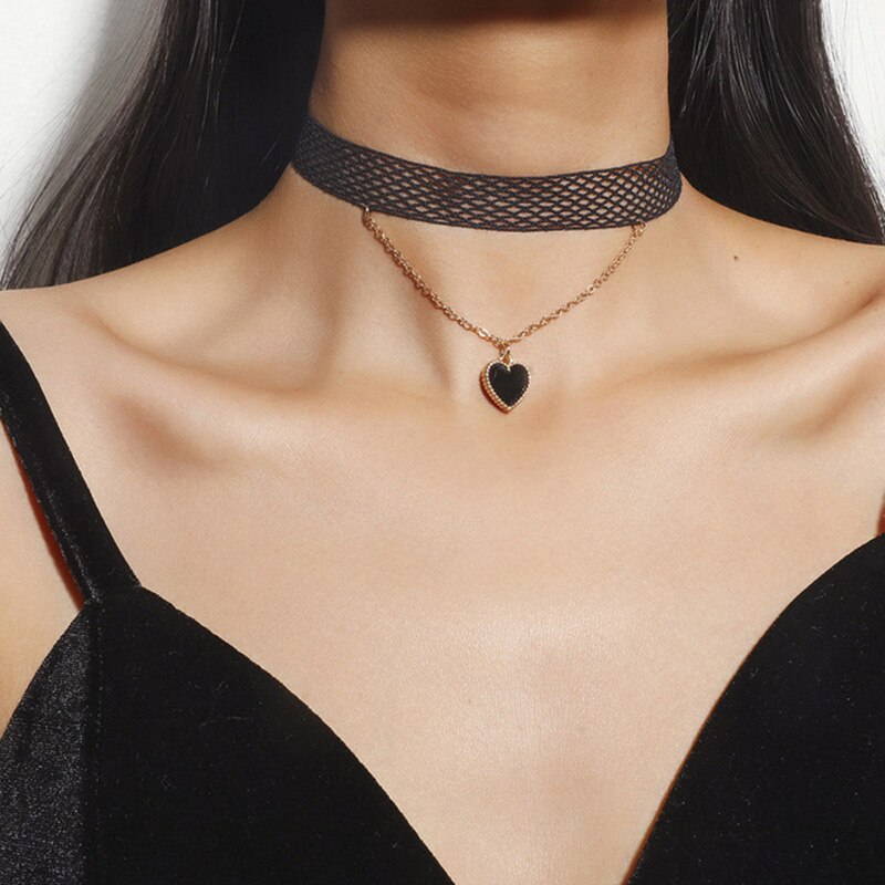 Vintage Choker Golden Chain Pearl Heart Pendant Necklace for Women Sexy Black Velvet Neck Collar Jewelry Lover's Gift