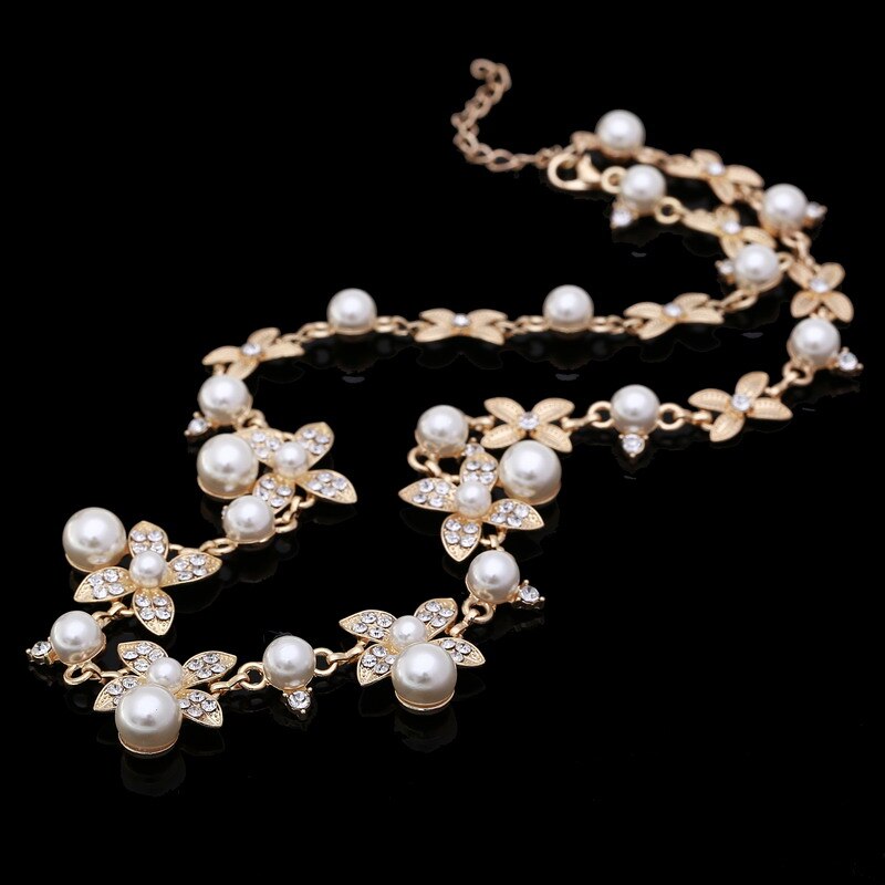 Vintage Chokers Necklaces Women Simulated-pearl Golden Plated Chain Choker Necklace Bijoux Femme Statement Necklace Wedding